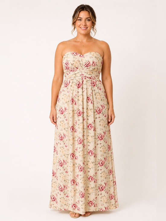 Kismet Dresses & Skirts - Kismet XL Strapless Floral Maxi Dress in Cream and Rose / Wedding Guest /